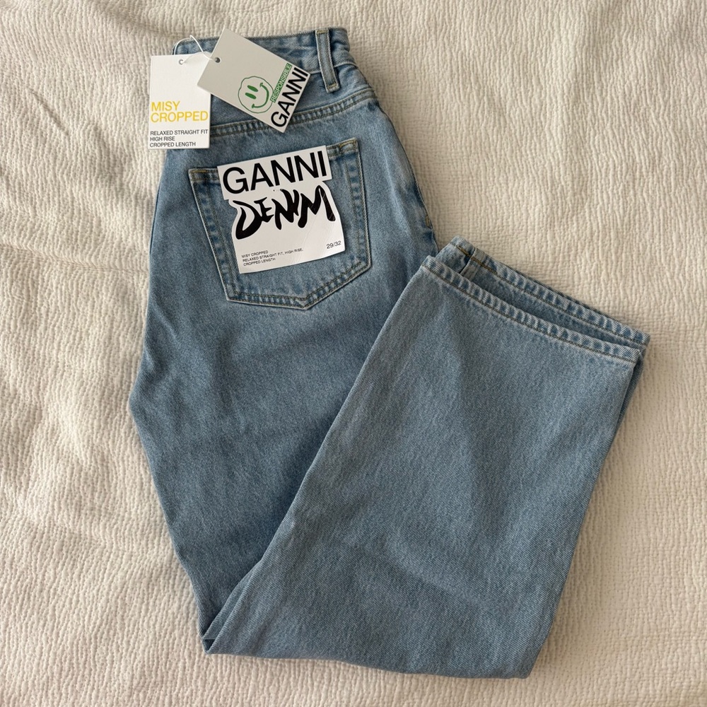 Ganni Light Blue High-Rise Cropped Jeans